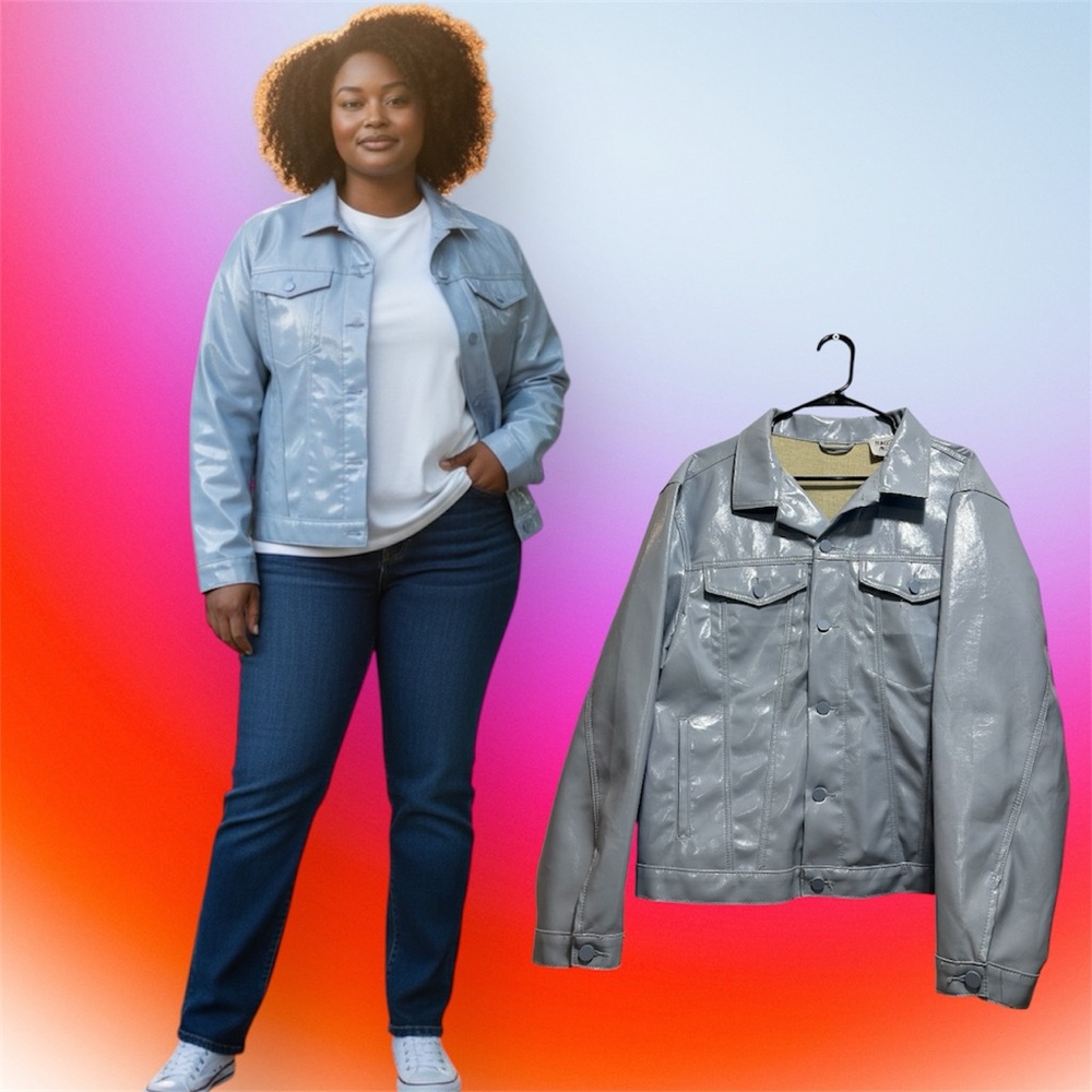 Vintage Princess Polly Silver Shiny Trucker Jacket - Picture 1 of 8